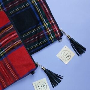 Red and Black Plaid Clutch with Tassels 2pack